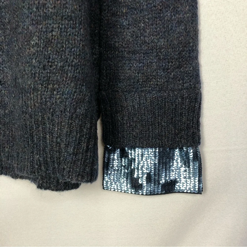J. Crew Dark Blue Sequin Cuff Crewneck Sweater S
